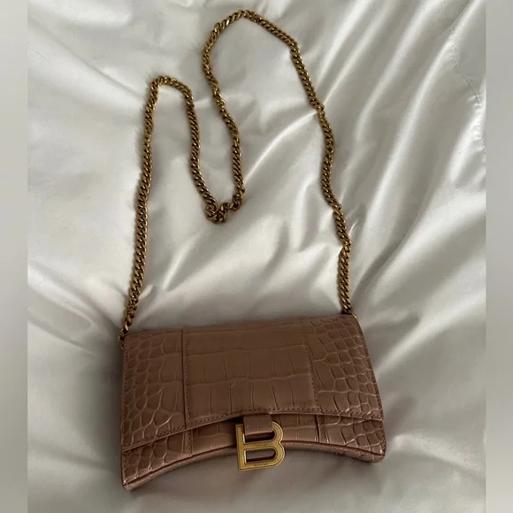 関税込【BALENCIAGA】Hourglass クロコ チェーンウォレットBeige Balenciaga | Bags | Balenciaga Hourglass Wallet On Chain